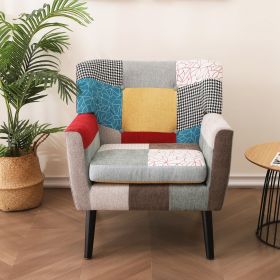 Patchwork Accent Chair, Mid Century Modern Fabric Club Chair for Bedroom Comfy, Colourful Single Sofa Chair for Livingroom, Bedroom, Office