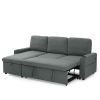 Linen Upholstered Sleeper Sectional Sofa, Shaped Modular Convertible Sofa with Storage Chaise,Side armrests with cup holders,Pull Out Sleep Couch Bed