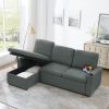 Linen Upholstered Sleeper Sectional Sofa, Shaped Modular Convertible Sofa with Storage Chaise,Side armrests with cup holders,Pull Out Sleep Couch Bed