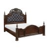 Formal Traditional Queen Bed 1pc Button Tufted Upholstered Headboard Posts Cherry Finish Bedroom Furniture Carving Wood Design