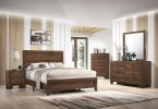 Brown Cherry Finish Fabric 1pc Queen Size Panel Bed Beautiful Wooden Bedroom Furniture Contemporary Style