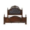 Formal Traditional Queen Bed 1pc Button Tufted Upholstered Headboard Posts Cherry Finish Bedroom Furniture Carving Wood Design