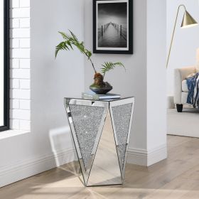 Inverted triangular mirror square table, crystal diamond inlaid coffee table, silver glass side table suitable for corridors, living rooms, corners