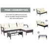 Outdoor patio Furniture sets 3 piece Conversation set wicker Ratten Sectional Sofa With Seat Cushions(Beige Cushion)