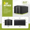 8 x 12 Ft Outdoor Storage Shed, Metal Garden Shed w/ Lockable Sliding Doors, Vents, Large Tool House for Backyard Patio Lawn, Carbon Black