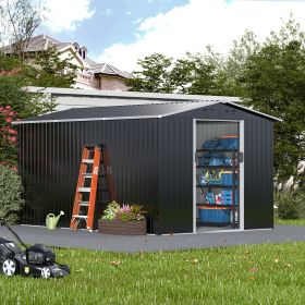 8 x 12 Ft Outdoor Storage Shed, Metal Garden Shed w/ Lockable Sliding Doors, Vents, Large Tool House for Backyard Patio Lawn, Carbon Black