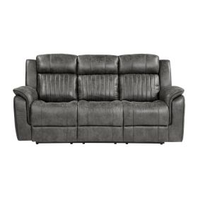 Classic Brownish Gray 1pc Double Reclining Sofa Plush Comfort Pillow-Top Arms Vertical Tufting Solid Wood Transitional Living Room Furniture