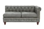 Slate Gray Breathable Leatherette 3pc Sectional Set 2x Reversible Loveseat / Chaise and 1x Ottoman Tufted Couch Pillows