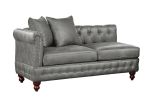 Slate Gray Breathable Leatherette 3pc Sectional Set 2x Reversible Loveseat / Chaise and 1x Ottoman Tufted Couch Pillows