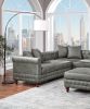 Slate Grey Breathable Leatherette 4pc Sectional Set 3x Reversible Loveseat / Chaise and 1x Ottoman Tufted Couch Pillows