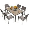 7 Pieces Patio Dining Set Outdoor Furniture With 6 Stackable Textilene Chairs And Large Table For Yard, Garden, Patio Furniture