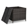 Outdoor PE Wicker Side Table with Storage, Patio Rattan End Table Square Container for Furniture Covers, Toys and Gardening Tools, Brown