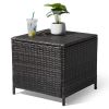 Outdoor PE Wicker Side Table with Storage, Patio Rattan End Table Square Container for Furniture Covers, Toys and Gardening Tools, Brown