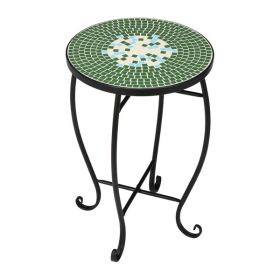 Artisasset Mosaic Round Terrace Bistro Table Green Flowers Mosaic