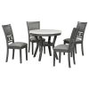 5-piece Dining Round Table Set with One Faux Marble Top Dining Table and Four PU-leather Chairs,Grey