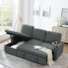 Linen Upholstered Sleeper Sectional Sofa, Shaped Modular Convertible Sofa with Storage Chaise,Side armrests with cup holders,Pull Out Sleep Couch Bed