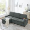 Linen Upholstered Sleeper Sectional Sofa, Shaped Modular Convertible Sofa with Storage Chaise,Side armrests with cup holders,Pull Out Sleep Couch Bed