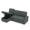 Linen Upholstered Sleeper Sectional Sofa, Shaped Modular Convertible Sofa with Storage Chaise,Side armrests with cup holders,Pull Out Sleep Couch Bed