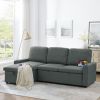 Linen Upholstered Sleeper Sectional Sofa, Shaped Modular Convertible Sofa with Storage Chaise,Side armrests with cup holders,Pull Out Sleep Couch Bed