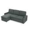 Linen Upholstered Sleeper Sectional Sofa, Shaped Modular Convertible Sofa with Storage Chaise,Side armrests with cup holders,Pull Out Sleep Couch Bed