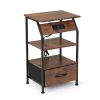 Rustic Nightstand, Bedside Table with Drawer and Shelves, USB Ports and Outlets, Remote Control, LED Lights, End Table for Bedroom Living Room, Office