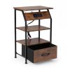 Rustic Nightstand, Bedside Table with Drawer and Shelves, USB Ports and Outlets, Remote Control, LED Lights, End Table for Bedroom Living Room, Office