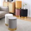 Faux Leather Round Storage Ottoman Footrest Stool with Gold-Plated Base Multipurpose Upholstered Foot Stools Vanity Chair Modern Pouf Ottoman with 23Q