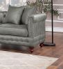 Slate Gray Breathable Leatherette 3pc Sectional Set 2x Reversible Loveseat / Chaise and 1x Ottoman Tufted Couch Pillows