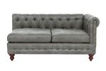 Slate Grey Breathable Leatherette 4pc Sectional Set 3x Reversible Loveseat / Chaise and 1x Ottoman Tufted Couch Pillows