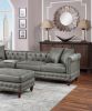 Slate Grey Breathable Leatherette 4pc Sectional Set 3x Reversible Loveseat / Chaise and 1x Ottoman Tufted Couch Pillows