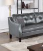 Contemporary Living Room Furniture 2-Pcs Sofa Set Grey Gel Leatherette Couch Sofa And Loveseat Plush Cushion Tufted Plush Sofa Pillows