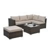 Patio Furniture, Outdoor Furniture, Seasonal PE Wicker Furniture, 4 Set Wicker Furniture With Tempered Glass Coffee Table