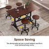 5-Piece Dining Table Set, 59" Wooden Sofa Side Table with Stabilizing Base, Rustic Brown Industrial Adjustable Height Chairs