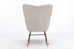 Mid Century Modern Teddy Fabric Tufted Upholstered Rocking Chair Padded Seat For Living Room Bedroom,Ivory White