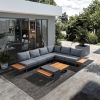 6 Seats Patio Sectional Sofa Set Couch Furniture Aluminum Frame built in table With Cushions and table