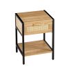 Set of 2, 15.74" Rattan End table with drawer, Modern nightstand, metal legs,side table for living room, bedroom,natural