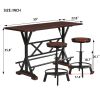 5-Piece Dining Table Set, 59" Wooden Sofa Side Table with Stabilizing Base, Rustic Brown Industrial Adjustable Height Chairs