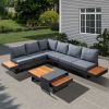 6 Seats Patio Sectional Sofa Set Couch Furniture Aluminum Frame built in table With Cushions and table