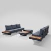 6 Seats Patio Sectional Sofa Set Couch Furniture Aluminum Frame built in table With Cushions and table