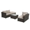 Patio Furniture, Outdoor Furniture, Seasonal PE Wicker Furniture, 4 Set Wicker Furniture With Tempered Glass Coffee Table