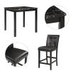 5-Piece Kitchen Table Set Faux Marble Top Counter Height Dining Table Set with 4 PU Leather-Upholstered Chairs (Black)