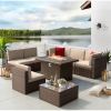 Patio Furniture Set, 8PCS with 40" Fire Pit Table Sectional Sofa Set with Coffee Table, Wicker Furniture Set