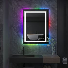 Large Bathroom LED Vanity Mirror RGB Color Changing Backlit Bathroom Mirror Shatterproof Dimmable Anti-Fog led Mirror (Color: 28x36 inch)