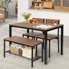 4 Pieces Rustic Dining Table Set with 2 Chairs and Bench