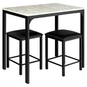 3 Pieces Dining Table Set with Faux Marble Tabletop and 2 Chairs Ideal for Small Space (Color: White)