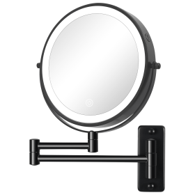 8 Inch Wall-Mounted Makeup Mirror, Double Sided 1x/10x Magnifying Makeup Mirror, 3 Colour Lights Touch Screen Dimmable Bathroom Mirror (Color: Black)