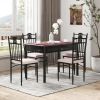 5 Pieces Dining Set Wood Metal Table and 4 Chairs with Cushions