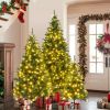 8FT, 6FT, 4FT Pre-Lit Green Pine Artificial Christmas Tree, Set of 3 Hinged Xmas Trees with 820 Warm-Yellow LED Lights and 2539 Branch Tips