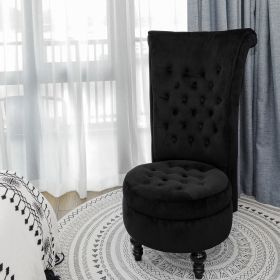 Royal Velvet High Back Armless Chair;  Retro Elegant Luxury Throne Chair;  Upholstered Tufted Accent Seat w/Storage for Dressing Room;  Living Room; (Color: Black)