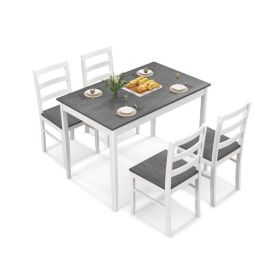 5-Piece Wooden Dining Set with Rectangular Table and 4 Chairs (Color: gray)